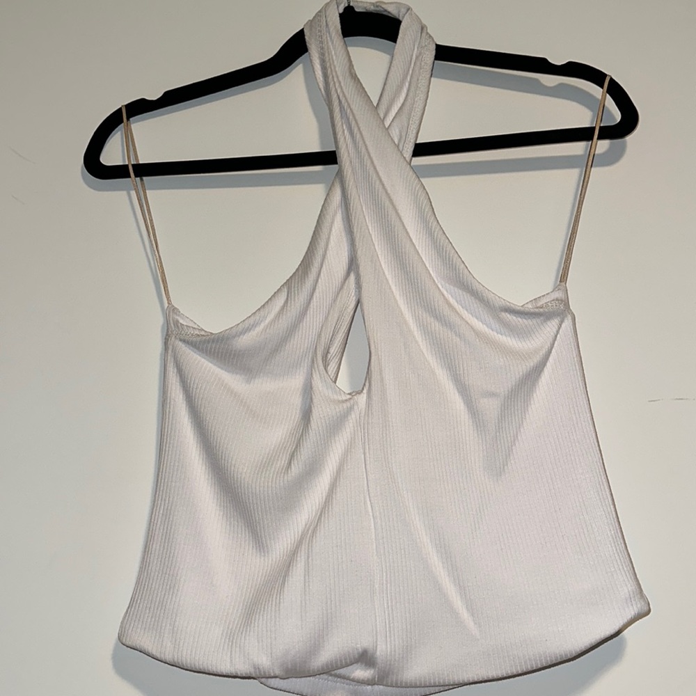 Aritzia White Criss Cross Cropped Tank
